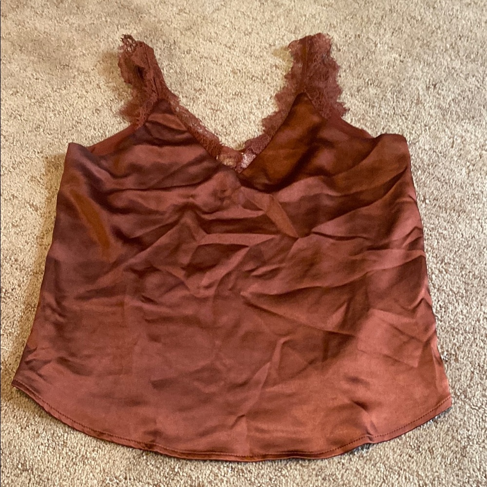 Burnt Orange Lace Trim Satin Cami Top